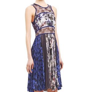 Rebecca Taylor Silk Cobalt Blue Colour Block Pleated Dress Sz S